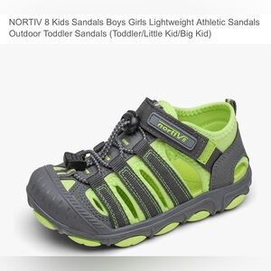 NORTIV 8 Lil Kids Lightweight Athletic Outdoor Water Sandals Grey/Grn Size 8 NWT